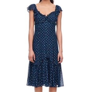 Rebecca Taylor Sleeveless Sweetheart A-Line Speckled Dot Silk Habutai Midi Dress